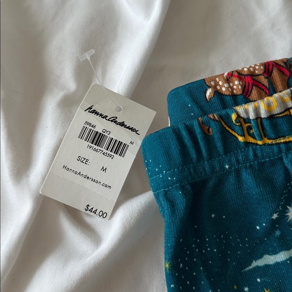 NWT Hanna Andersson Teal Santa Sleigh Christmas Pajama Set size M Organic cotton - Picture 3 of 6
